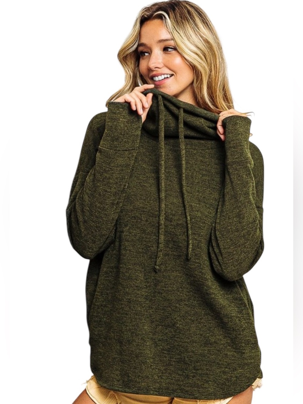BiBI Olive Green Turtleneck Long Sleeve thumb opening Top